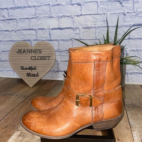 MOMA Brown Distressed Leather Biker Buckle Ankle Boots Sz-37 / 7 US - Picture 5 of 11